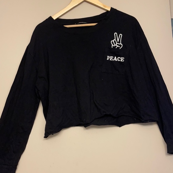 love Peace & Lazy Days Tops - Cropped Longsleeve Embroidered Shirt XL